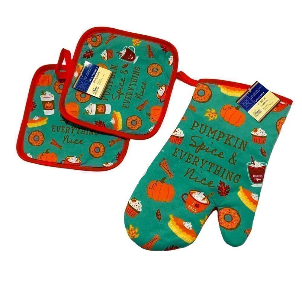 NWT 3 Piece Set Kitchen Thanksgiving Pot Holders Oven Mitts
